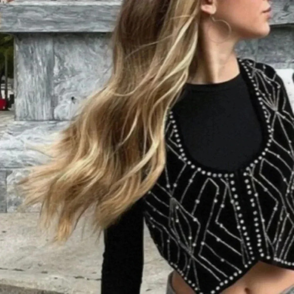 Zara Vest Women’s Medium Velvet Waistcoat with Rhinestones Black - Picture 1 of 13